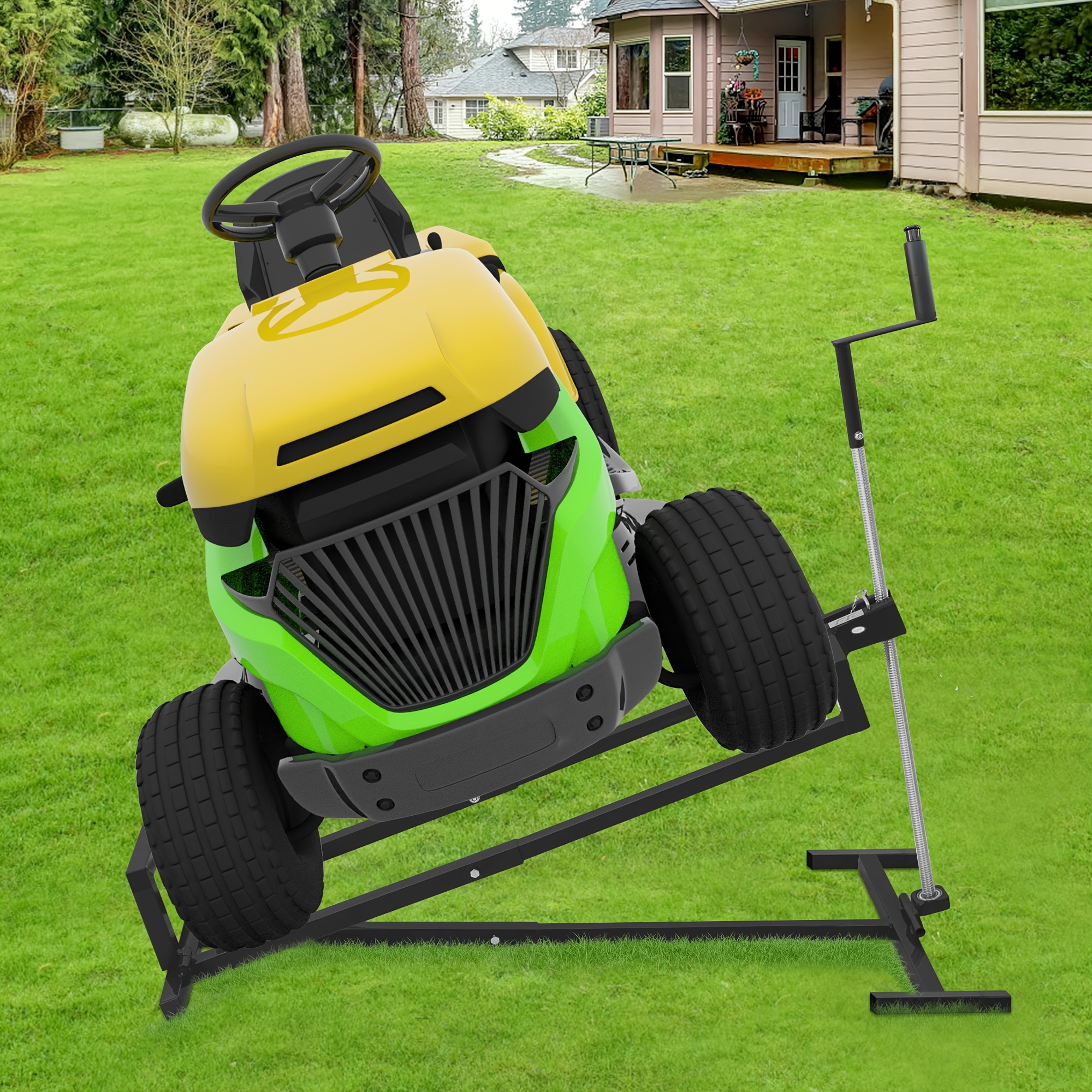 Image of Lawn Mower Repair Lift Table, Folding Heavy-duty Steel Lifting Platform, 400 Kg Load Capacity, (125*49*94cm) Telescopic Service Cart With Handrail, Compatible With Manual And Electric Tool