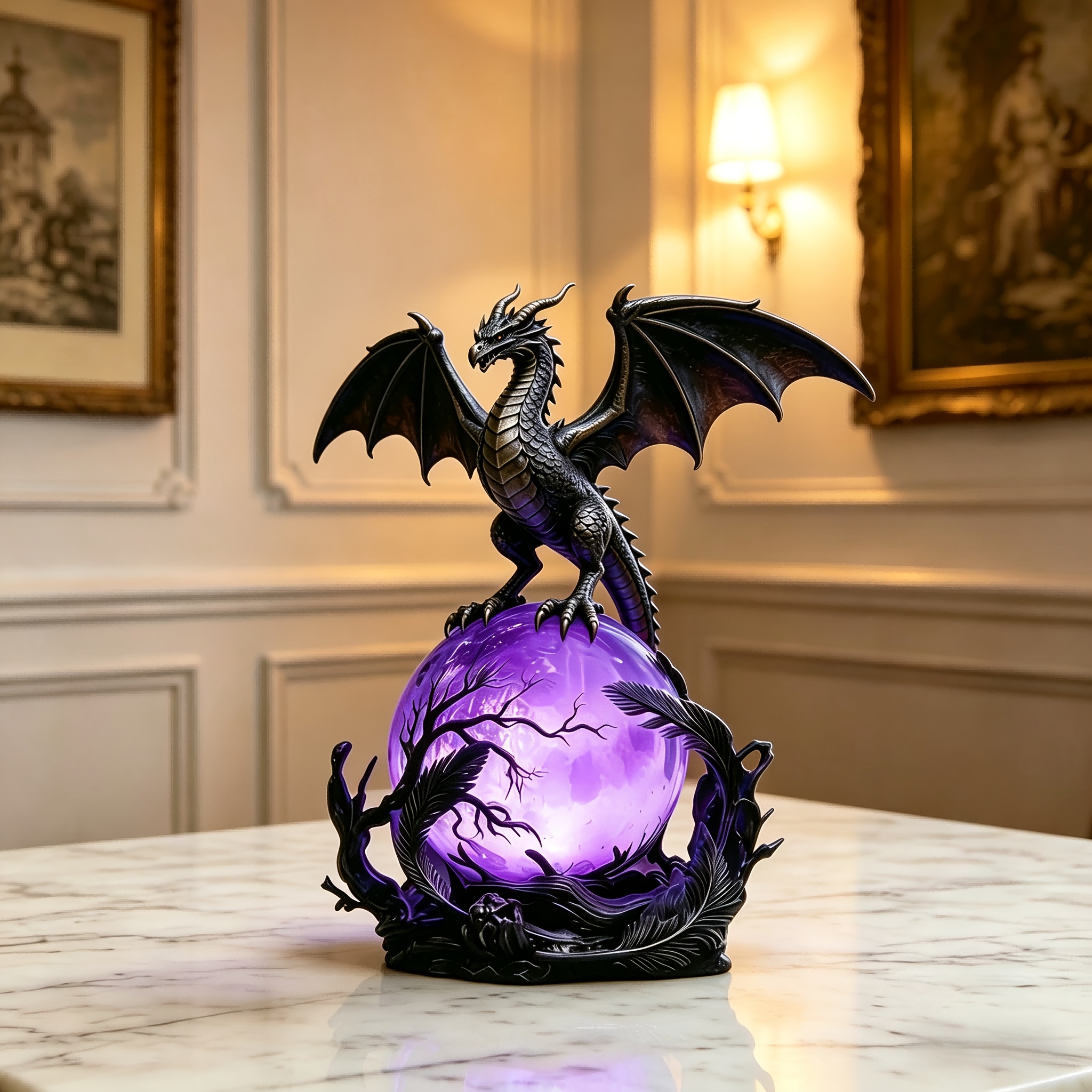 TEMU Led Gothic Usb Night Light, Resin Carving Light With Luminous Sphere, Usb Powered Environmental Light, Suitable For Bedroom, Living Room,