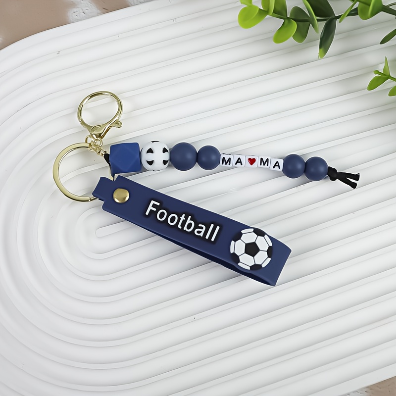 TEMU Porte-clés personnalisé sur le thème du football avec une seule lettre | un de ballon de football, des perles d'alphabet personnalisables, des