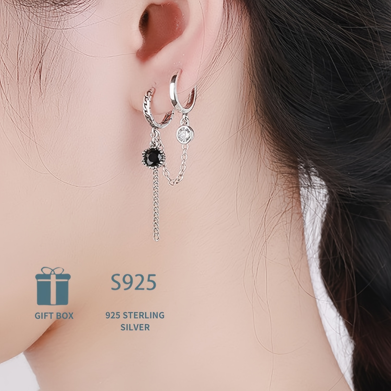 

1pc Odek 925 Sterling Silver Earring, Black Zirconia Tassel, Hip Hop Nautical Style, December Birthstone, Synthetic Stone, Ramadan Gift, , Banquet & Vacation Accessory, 2.93g