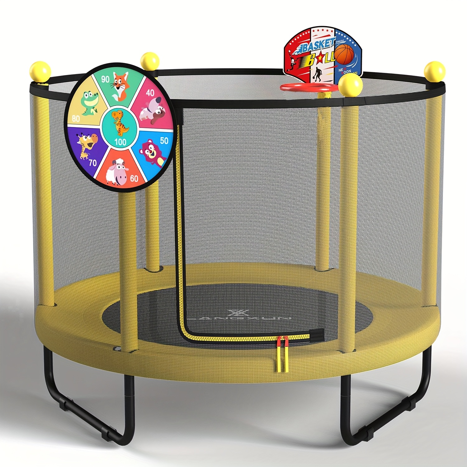 Kodotan Sofa 5.5ft Trampoline For Kids - 65" Outdoor & Indoor Mini Toddler Trampoline With Enclosure, Basketball Hoop And Ball Included