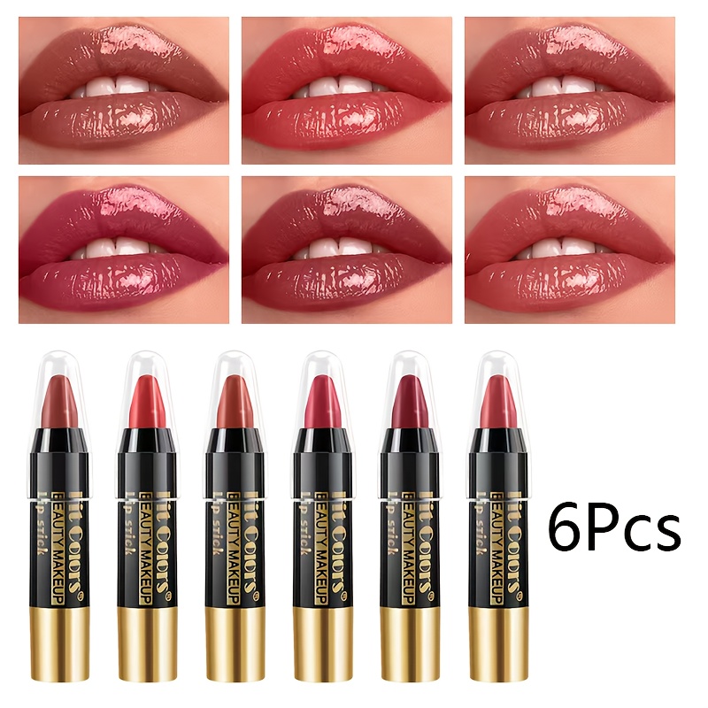 TEMU 6pcs Brightening Moisturizing Crayon Lipstick Set, Nourishing Lipstick, Durable And Easy To Color, Suitable For Types, Essential For Women's