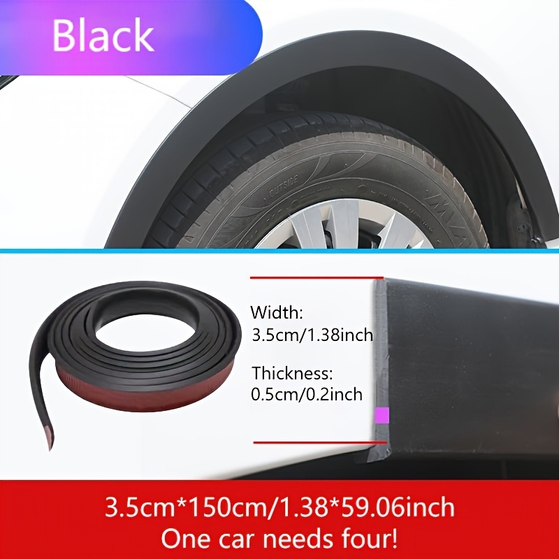 4-Piece Universal Rubber Car Wheel Arch Trim - 1.5m Anti-Collision Strips For SUVs & Cars