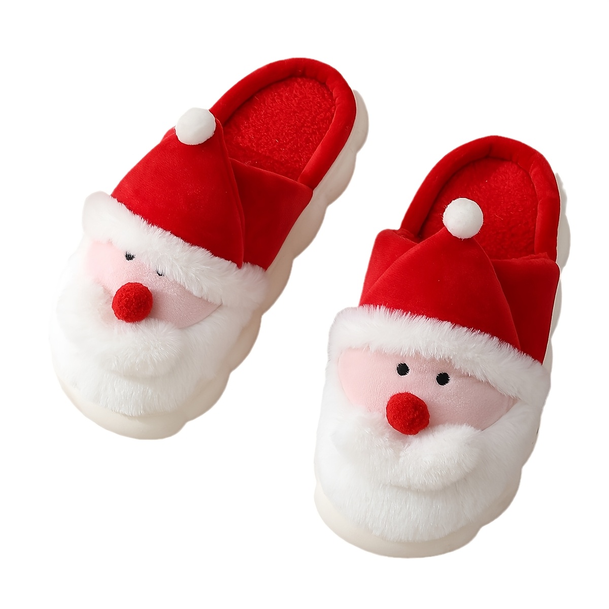Pair Women'S Cozy Santa Claus Plush Slippers Cartoon Christmas Slip-*  Shoes, Thick Fleece Lined Warm, Non-Slip TPU Sole, Fabric Insole for