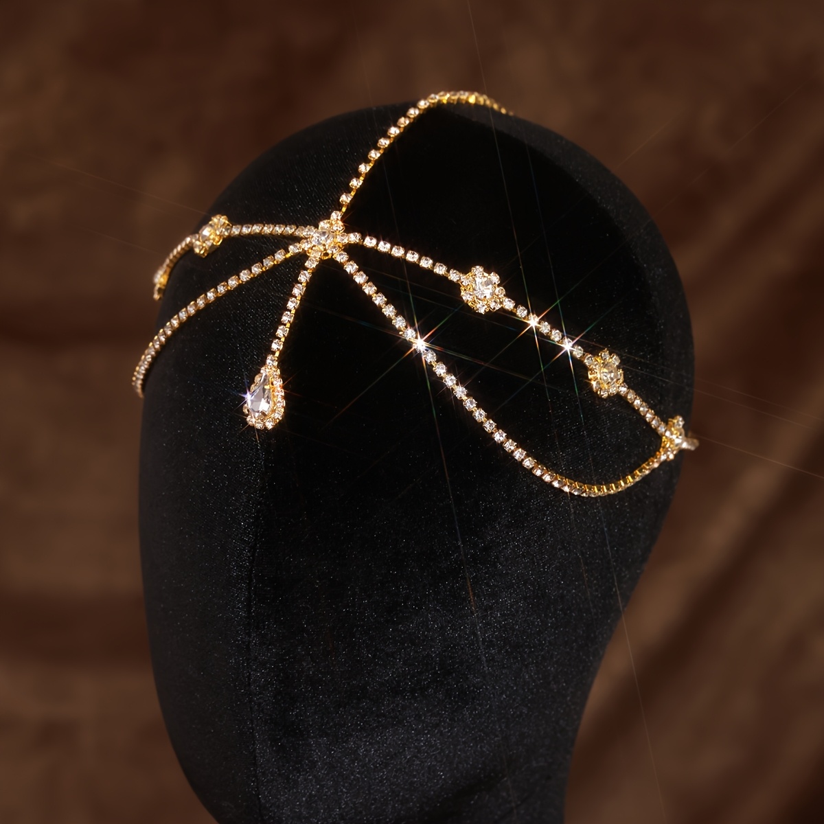 TEMU 1pc Pendentif Élégant en Strass, Tête de Chaîne de Front Style Bohème, Accessoire de Cheveux de Mariée, Parfait pour Mariages, Fêtes ou Tenues