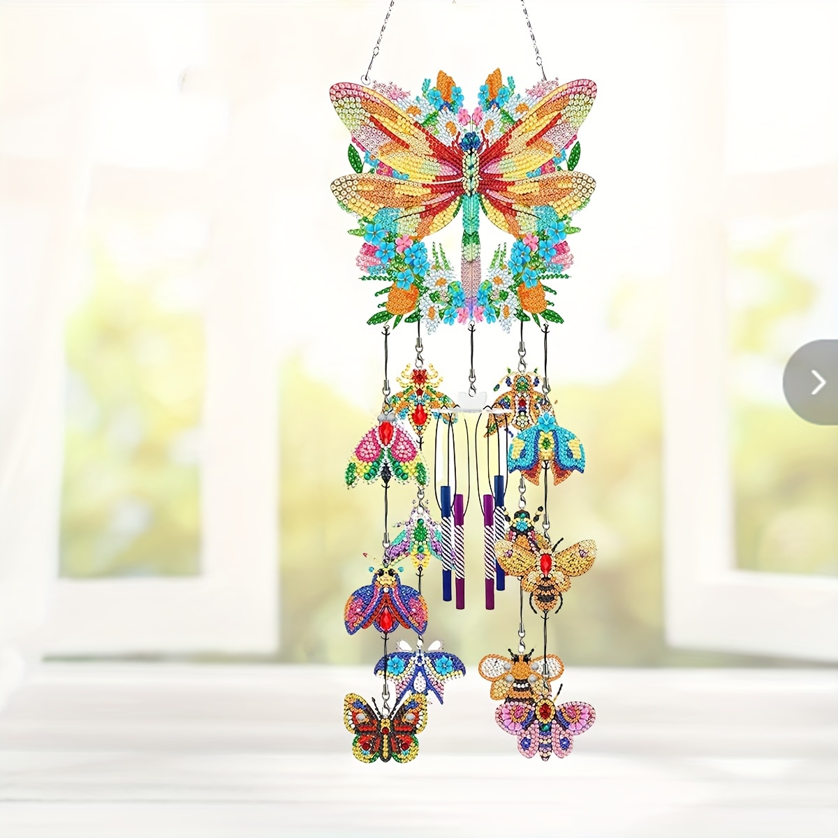 

5d Diamond Painting Wind Chimes Kit - Animal-themed Dragonfly Pendant Diy Chime With Round & Irregular Acrylic Diamonds, Dual-sided Decorative Suncatcher For Home Decor, Hanging