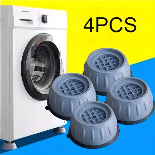 4 bucăți Tampoane pentru Mașină de Spălat - Amortizoare Îngroșate, Potrivite pentru Rufe și Frigidere, Design Plastic Gri cu Finisaj Metalic
