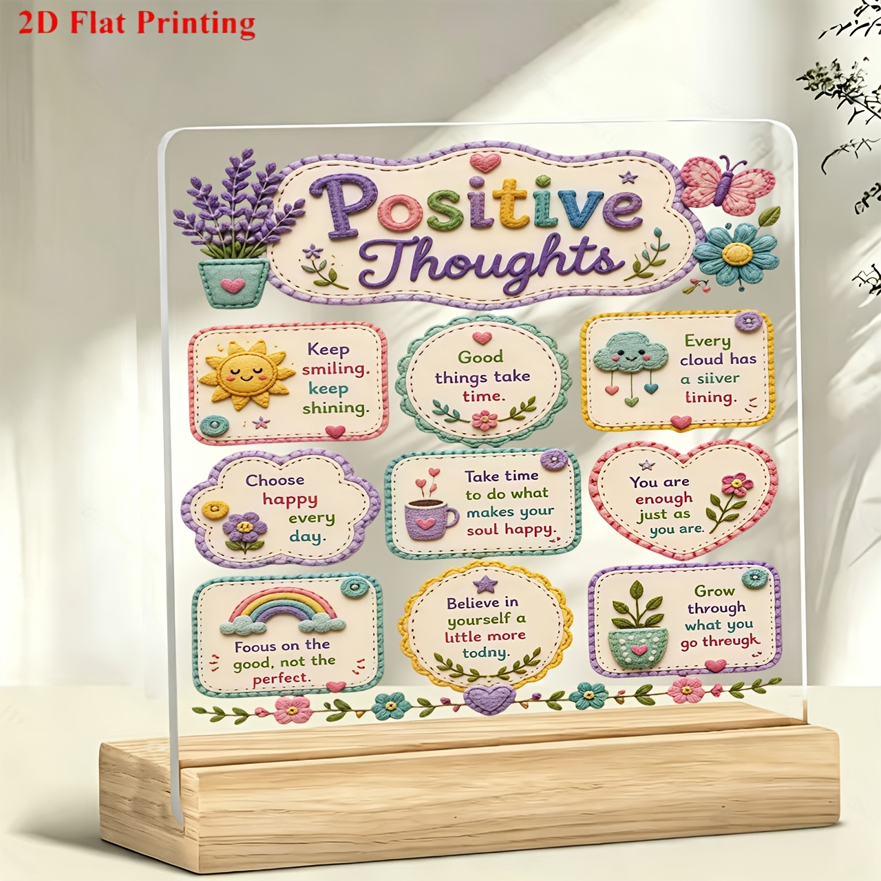 TEMU 1pc Acrylic Desktop Decoration Stand Positive Inspirational Theme Pattern Paperweight, Desktop Decoration, Suitable For Work, Study, Bar Table