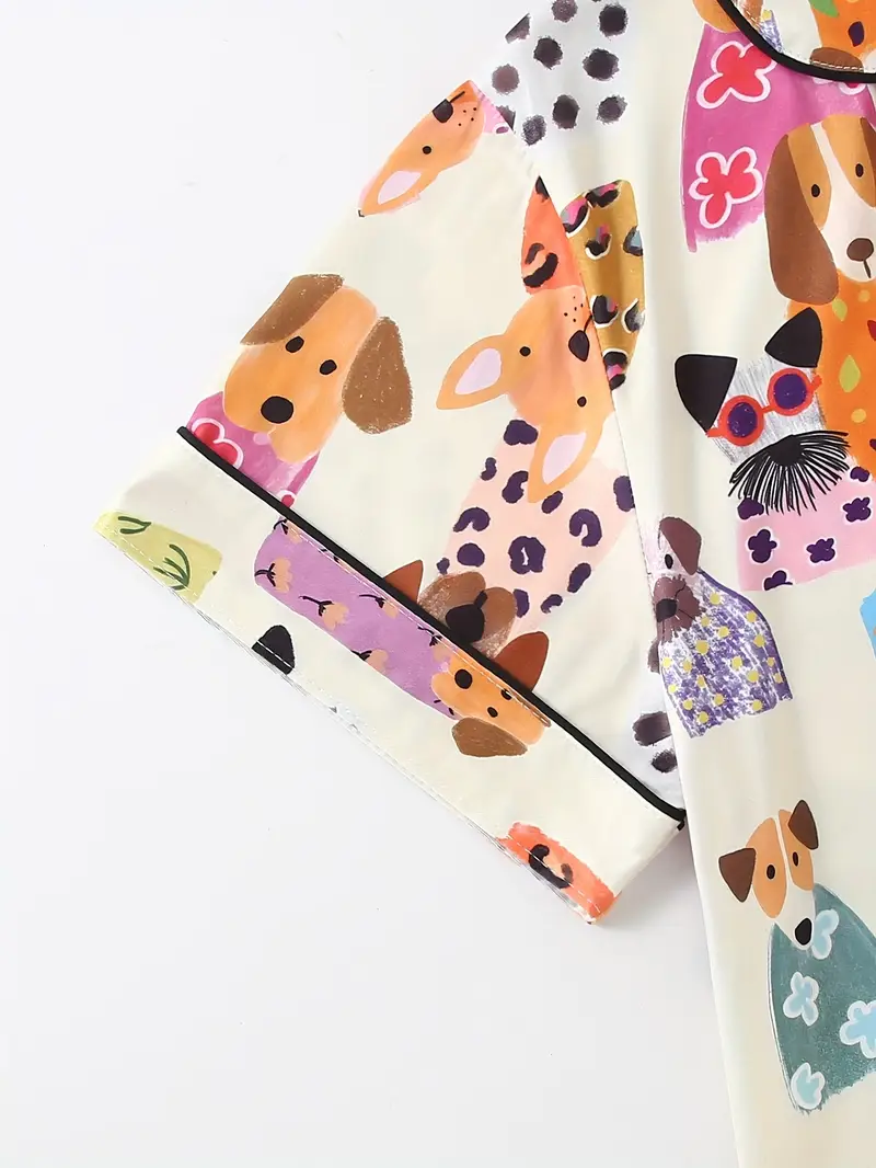 3pcs womens pajama set animal print button cardigan short sleeved stretch shorts and long pants loose and elastic spring and autumn casual daily soft fabric Product details 4