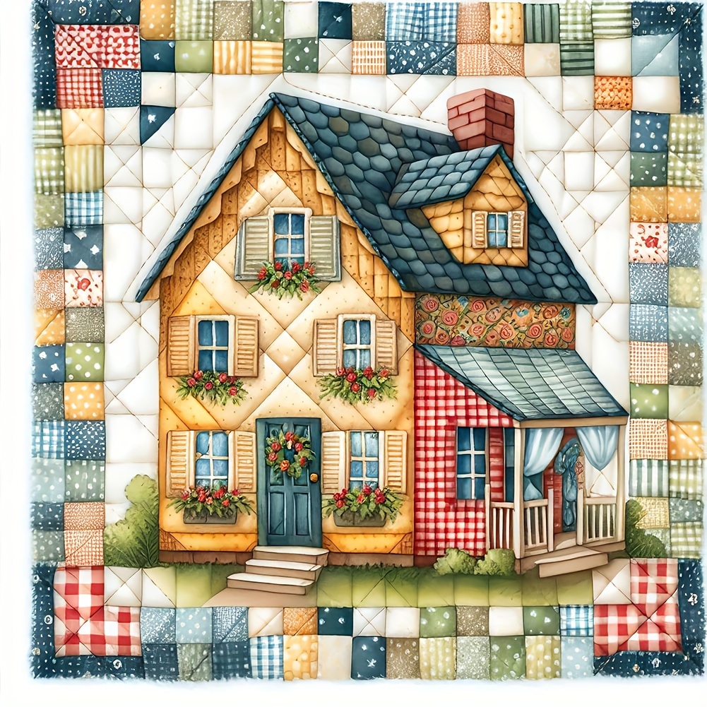 

40cm/15.8in Diy Diamond Painting Kit: Quaint House Pattern - Perfect For Wall Decor
