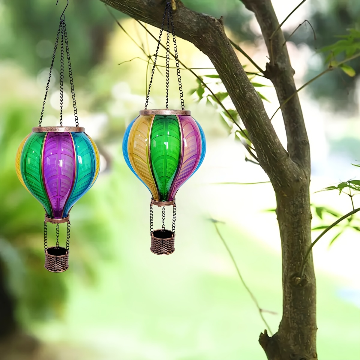solar hot air balloon outdoor led chandelier patio garden porch yard decorative chandelier flashing flame   18 long details 8