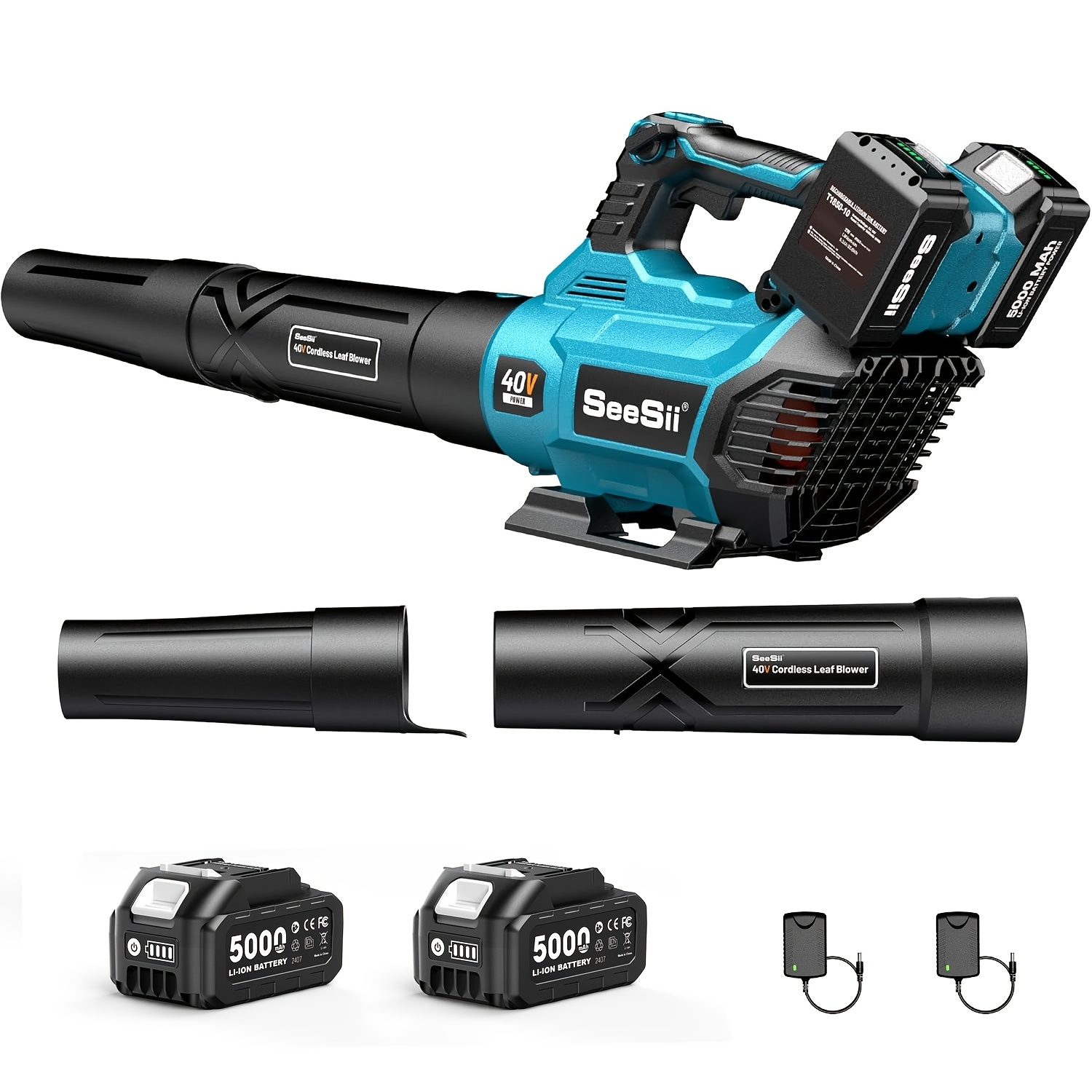 Image of Seesii Battery Leaf Blower, 680cfm/ 210mph Brushless Motor, 2pcs 5000mah Batteries & Charger, Cordless Leaf Blower With Variable Speed Control & , Electric Dust Blower For Lawn & Home Care/ / Dust