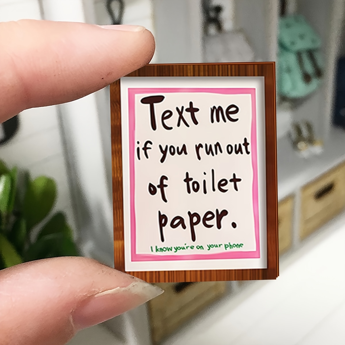 TEMU 1pc Mini Retro Toilet Letter Wall Art Decor Wooden Ornament, Farmhouse Wood Framed Miniature Sign, Suitable For Miniature Dollhouse Decoration