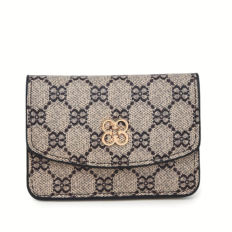 Image of Women's Card Holder With Floral Print, Anti-theft Design, Detachable Chain, Lightweight Handbag, Id Card Holder, Credit Card Holder, Coin Pocket, Snap Button.