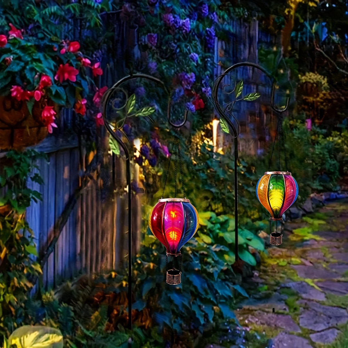 solar hot air balloon outdoor led chandelier patio garden porch yard decorative chandelier flashing flame   18 long details 3