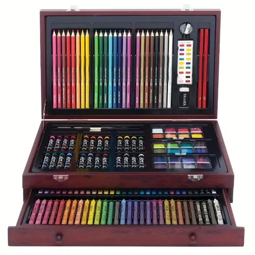 Art Supplies, 150pcs Deluxe Wooden Art Painting Drawing Set, Pencils, Oil Sticks And Watercolors With Wooden Carrying Case For Adult Artists Beginners
