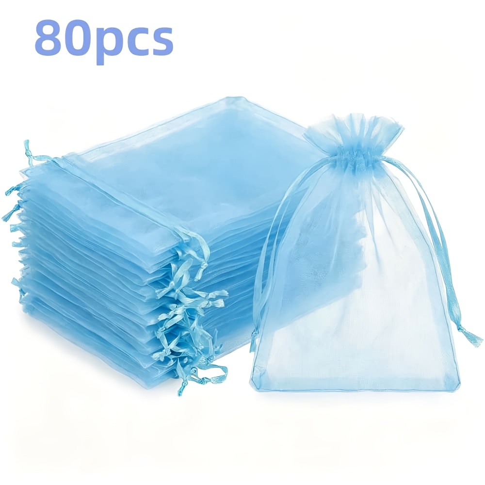 TEMU Lot de 40/80 sacs en organza bleu de grande taille, couleur unie 10*15cm (3,94in*5,91in), sacs cadeaux en organza transparent, sacs de , sacs à