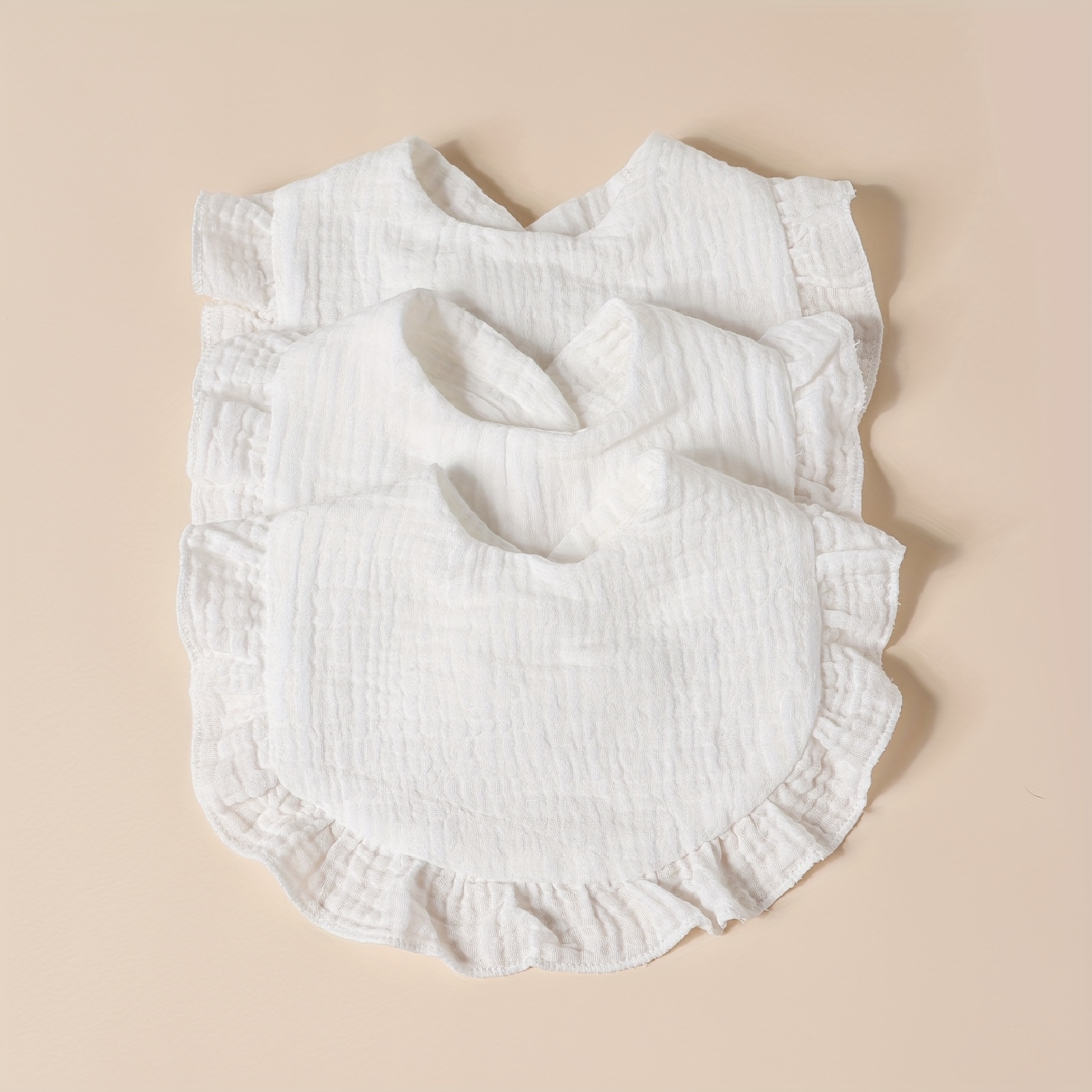 3pcs White Drool Bibs – Soft, Breathable Cotton Baby Burp Cloths For Daily Use