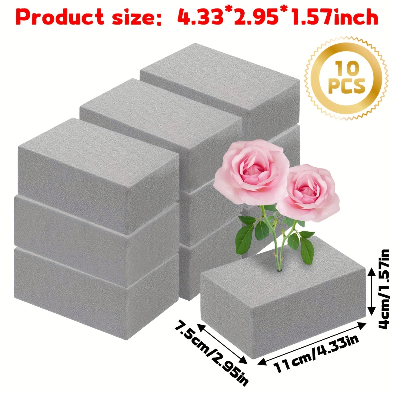 TEMU 6pcs/10pcs Blocs de Mousse Florale Grise Haute , Adaptés aux Bouquets de Fleurs Fraîches et Artificielles, Paniers de Mariage, DIY et Décoration