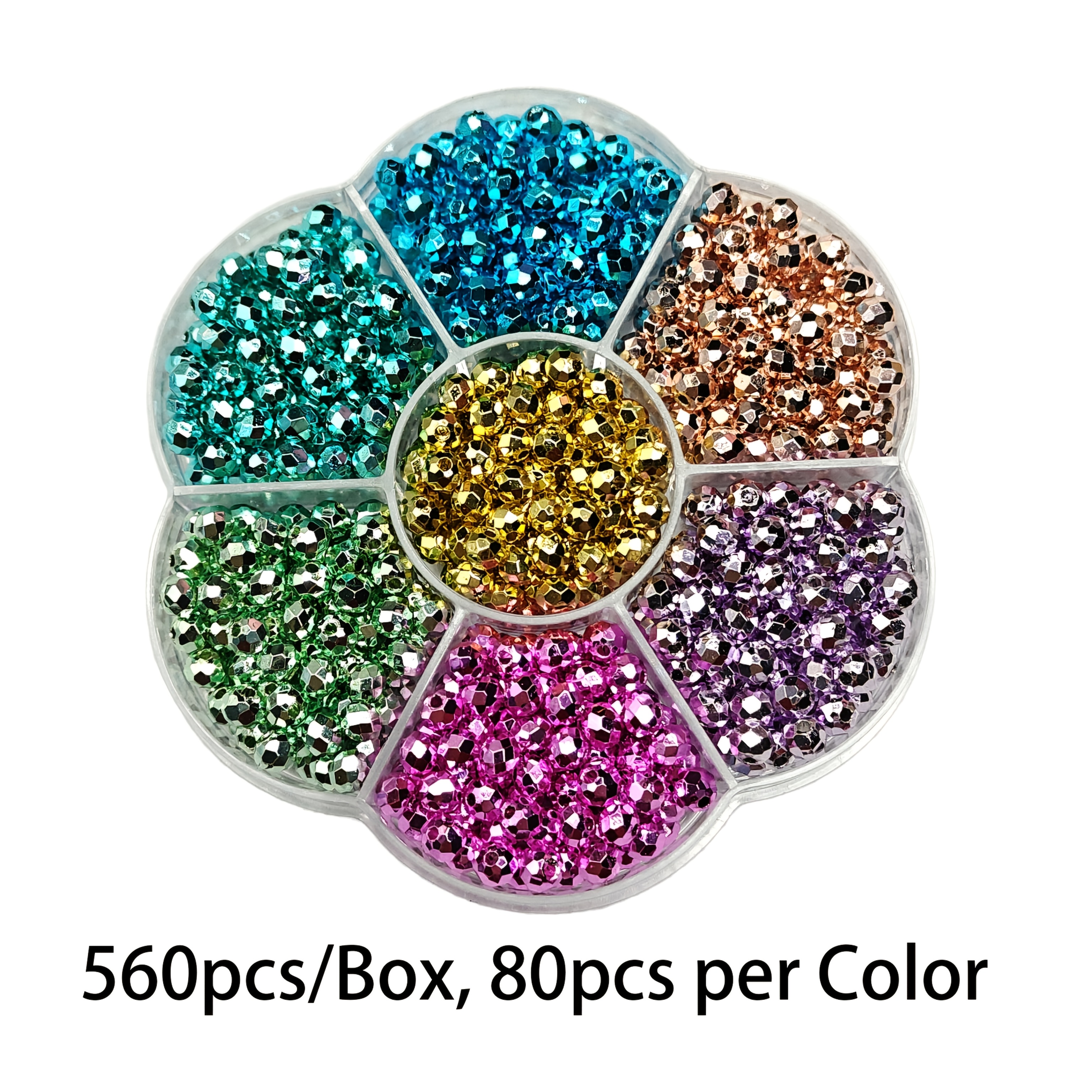 E-shop 560 Stk./Box 4 mm Glas-Perlen, 7 Farben, Schmuckherstellungszubehör, Kann für Halsketten, Armbänder, Ohrringe, Handy-Taschenanhänger und andere