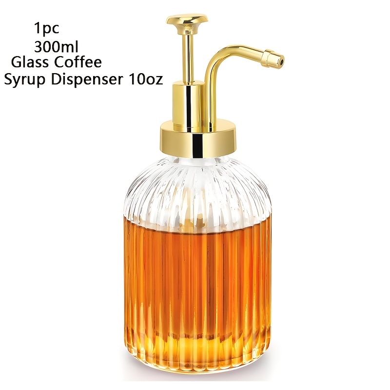 TEMU 1/2/4pcs Glass Coffee Syrup Dispenser 10oz, Syrup Bottles With Ribbed Design, Pump, Coffee Bar Accessories, Honey Dispenser