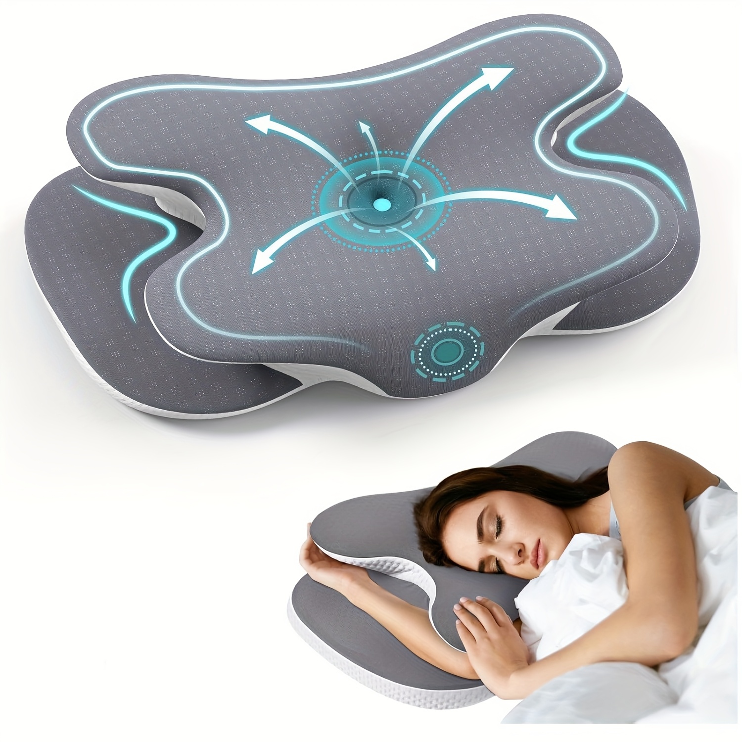 Cervical Neck & Shoulder Pillow, Odorless Memory Foam with Cooling Silk Cover, Ergonomic Design, Orthopedic Neck Support for All Sleeping Positions & Users, Gray - Image 2