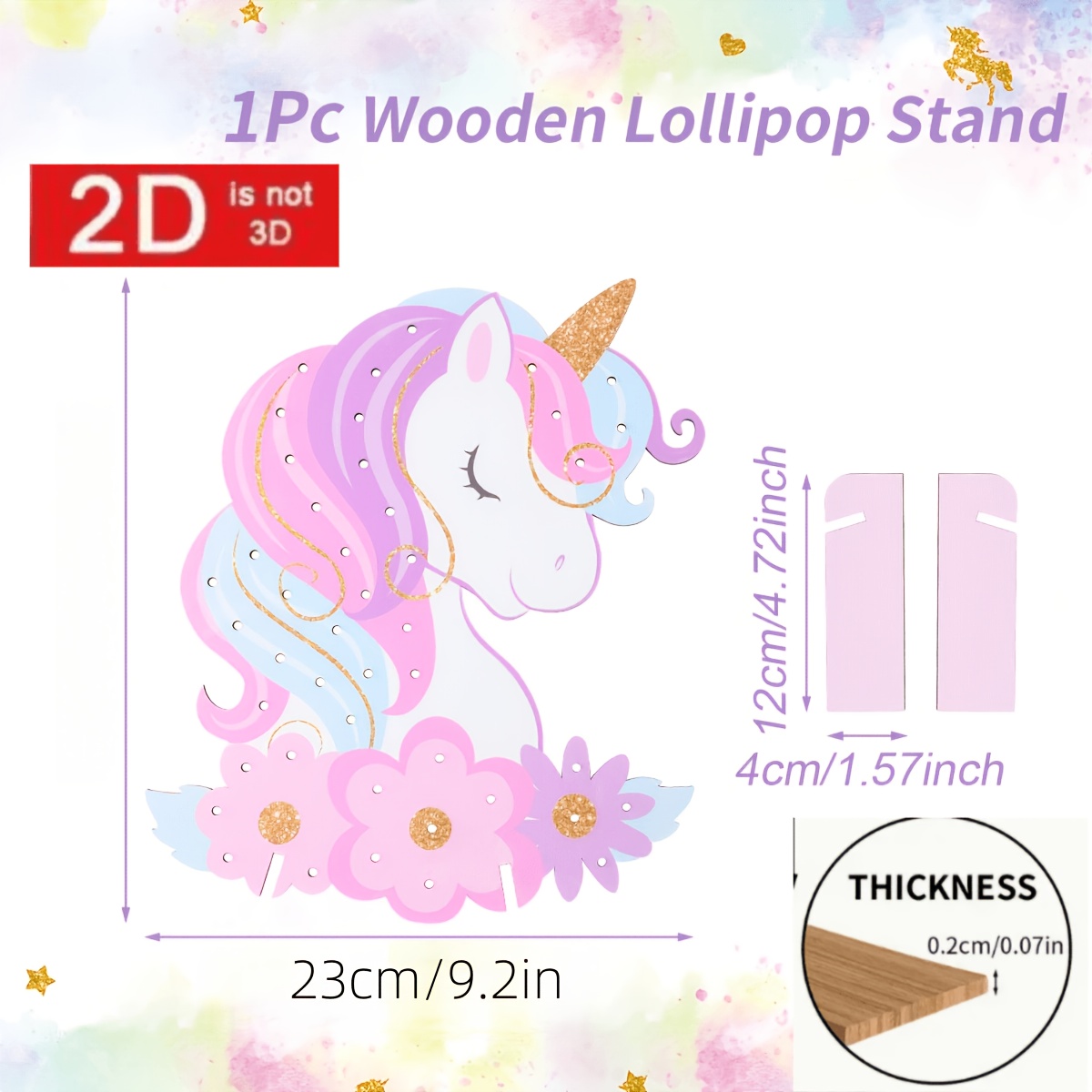 TEMU 2d Single Pack, Unicorn-shaped Wooden Lollipop Stand, Cute Pink Glitter Unicorn Tabletop Display Stand, Birthday Party Decoration, Wedding Bride