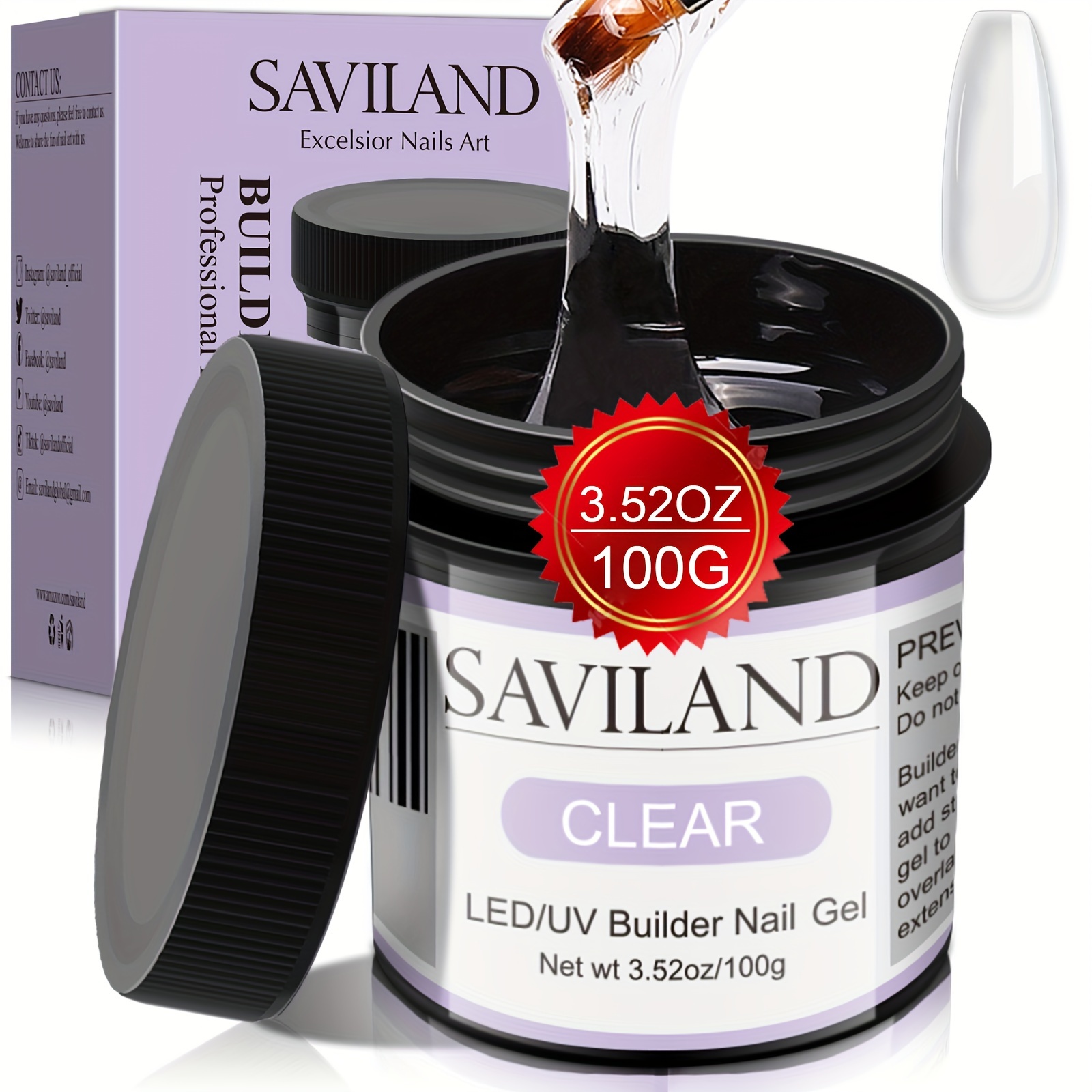 

Saviland Led & U V Builder Nail Gel - 100g Large Capacity Clear Hard Gel For Nails, Nail Extension Gel Nail Strengthen Nail Hard Gel Builder Nail Gel Kit Nail Stuff For Diy Nail Art Manicure Set