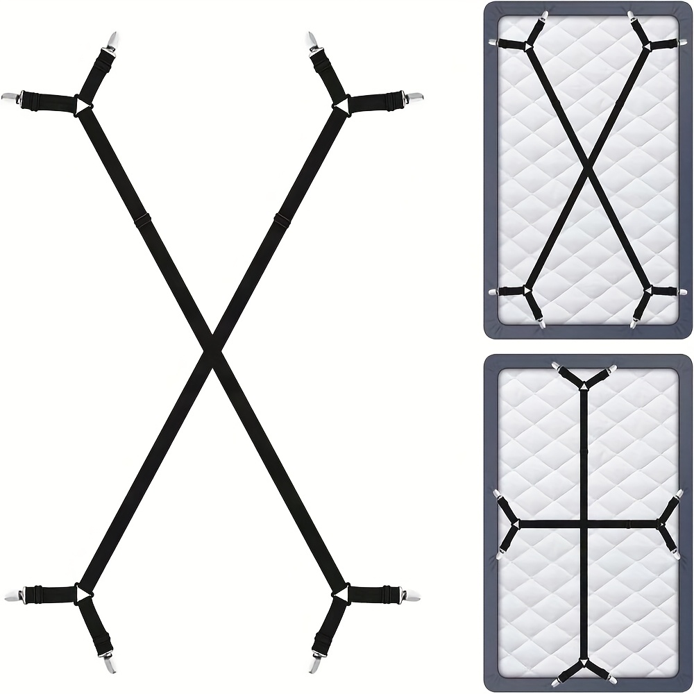 

2-pack Black Bed Sheet Straps With Clips - Non-woven Fabric, Hand Washable, Sturdy Thickened Suspenders For Stretch, Adjustable Bedding Fasteners To Sheets In Place