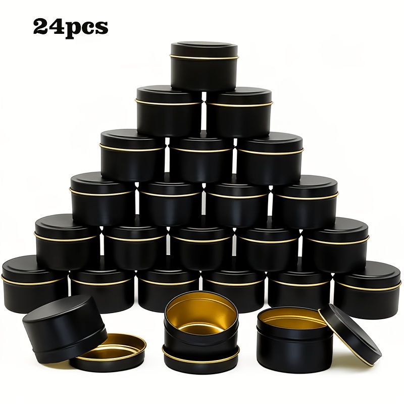Image of 24pcs (4oz/8oz) Large Black Exterior & Metal Cans For Diy Crafts, Candles, Wax Containers, Party Favors, Room Decor - Compatible With Wax, , Soup (canning Not Recommended) - 114ml/228ml Jars