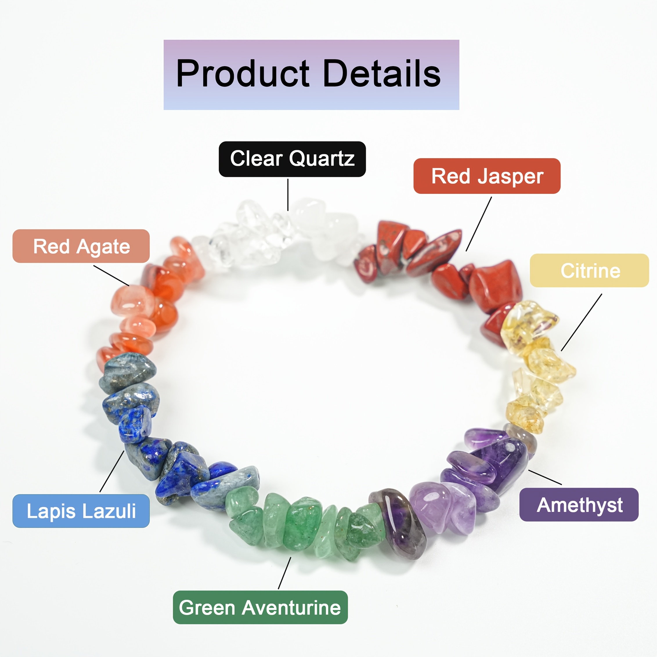 Colorful Chakra Crystal Stone Stretch Bracelet, Versatile Gift