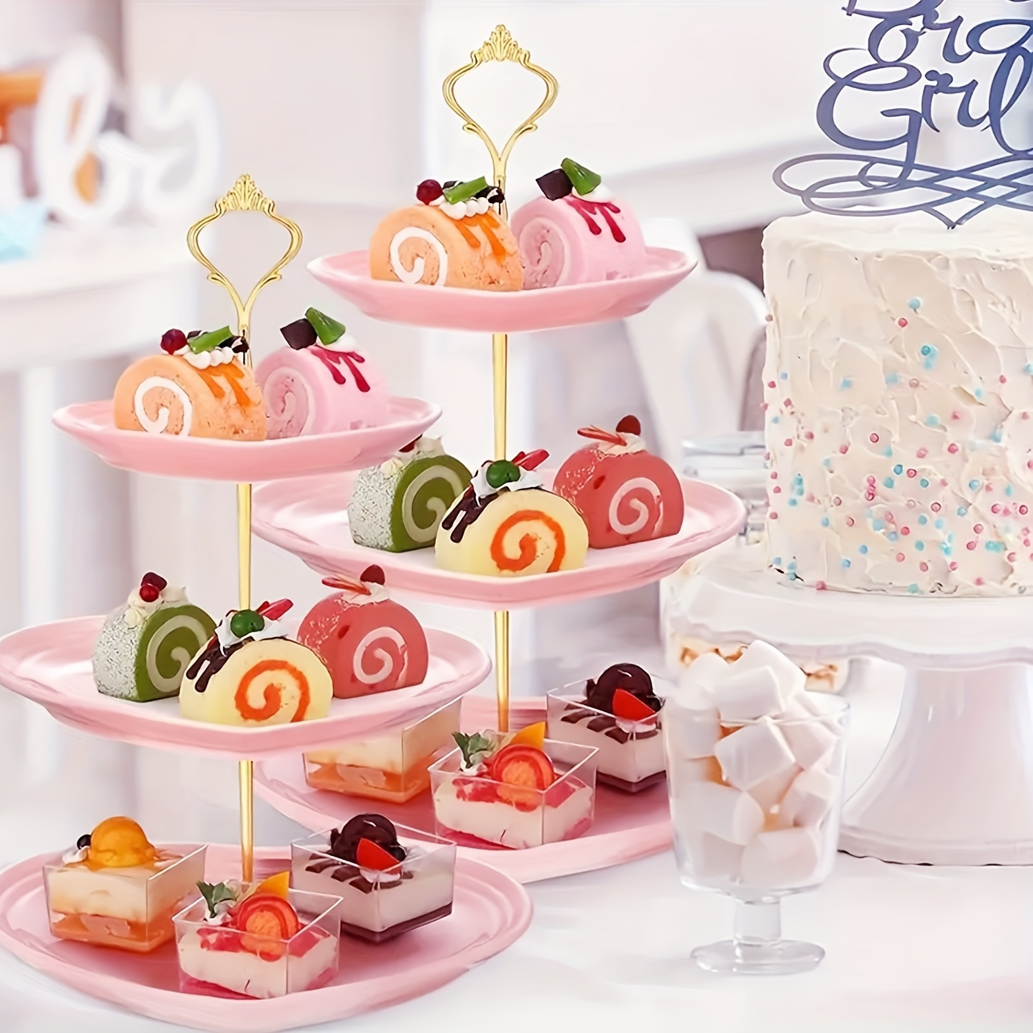 elegant pink plastic cake stand a multi tiered non Temu