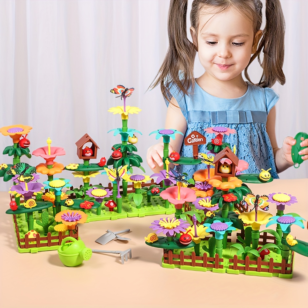 Artikelbild [zufällige farbe stil des zubehörs] blumengarten-bauspielzeug für mädchen, pädagogisches mint-spielzeug vorschul-gartenspielset für kinder, jungen, mädchen, blumen-stapelspielzeug für kinder