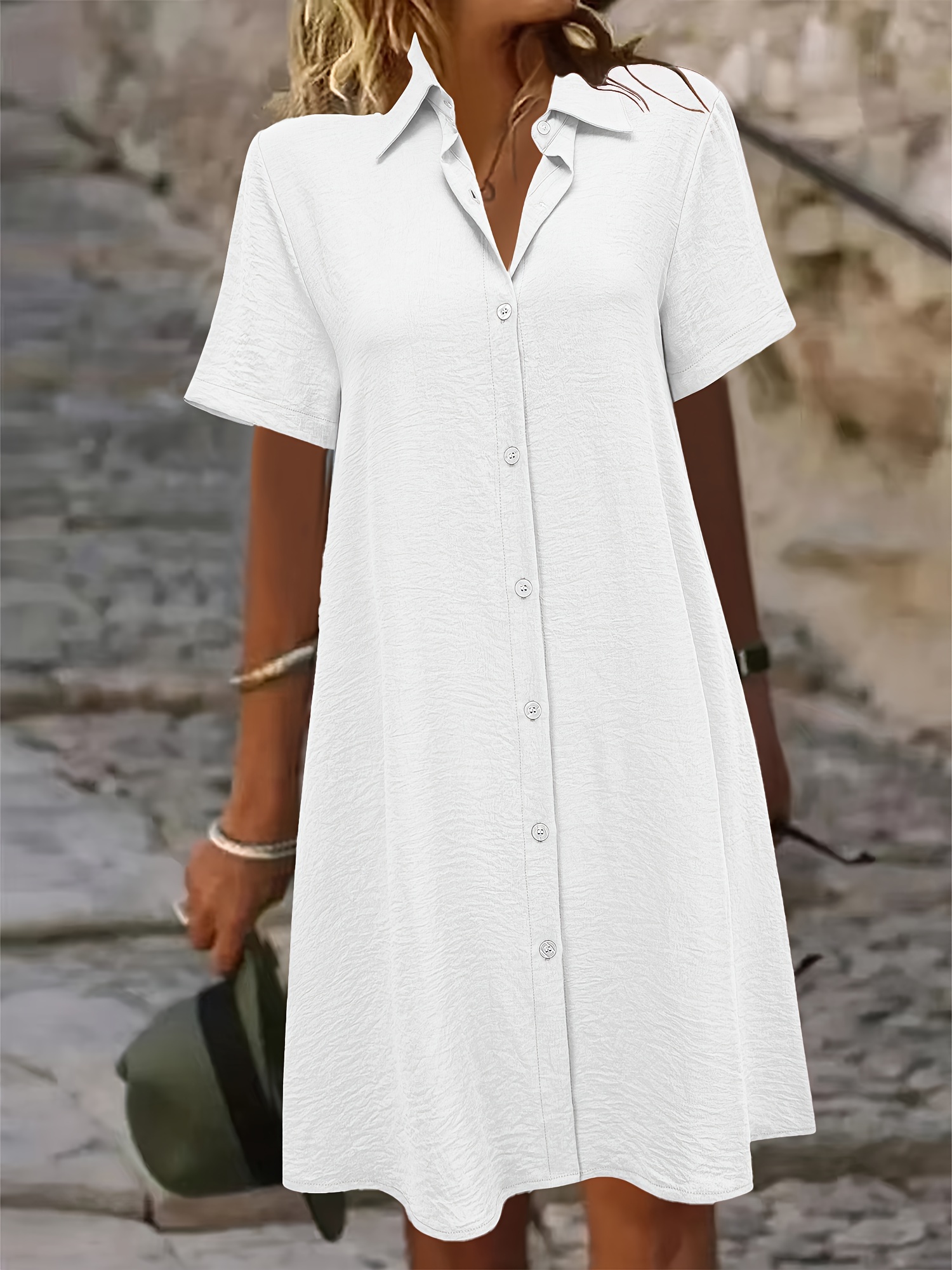AXXD Women's Loose Button Front Plaid Shirt Dress with Pockets