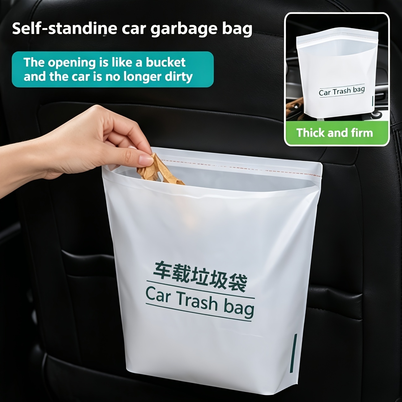 TEMU 100pcs Disposable Car Trash Bags, Or Stick-and-fix, Tear-off Without Trace, Self-supporting Adhesive Vomit Bag, Thickened And Upgraded