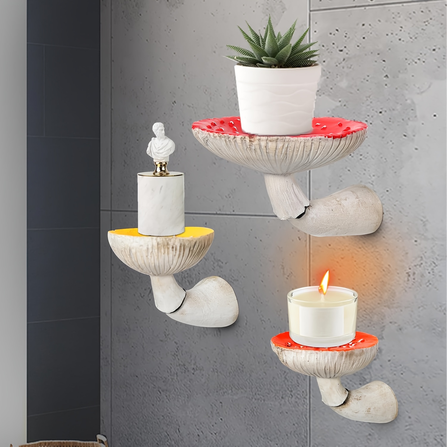 

3 Pcs Mushroom Wall Floating Cute Cottage Shelf Room Decor Wall Mounted Hanging Shelves For Bedroom Living Room Bathroom Kitchen, Unique For Girls And Boys, Mixed Sizes