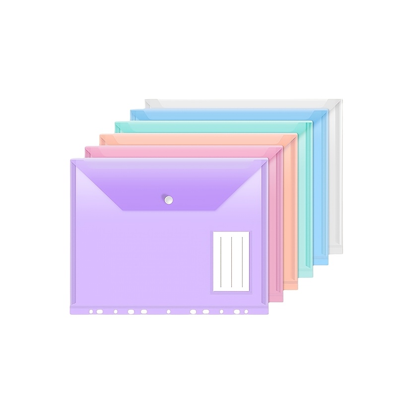 E-shop NVGEMY 6/12 Stück 11-Loch A4 Ordnerfächer, Transparente Bunte PP Dokumententaschen mit Druckknopfverschluss und Etikettentasche -