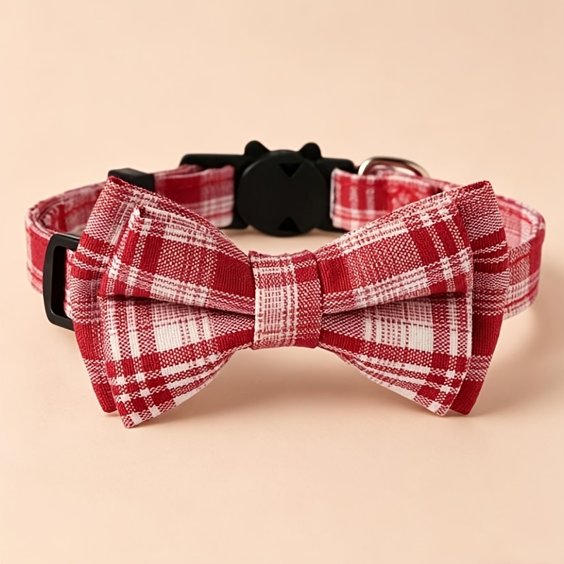 TEMU 1pc New Arrival Adjustable Plaid Bow Tie Cat Collars , Polyester, Breakaway , Suitable For Cats And Small Dogs
