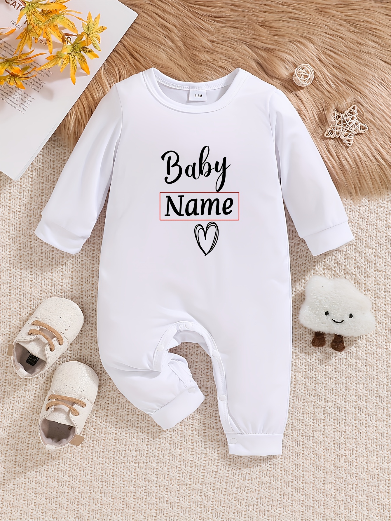 Customizable Baby Onesie with Personalized Name, Long Sleeve Round Neck  Toddler Romper, 100% Polyester Knit Fabric Stretch, Solid Color, Regular  Fit
