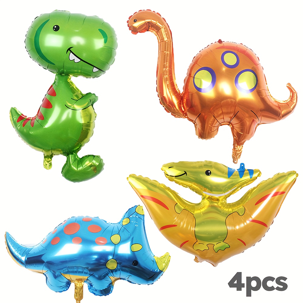 Image of Set Of 4 Dinosaur Balloons, Featuring Adorable Cartoon , Pterosaurs, And Triceratops Designs, Perfect For Birthday Parties, Showers, , And Jungle-themed Decorations, For Halloween, Christmas
