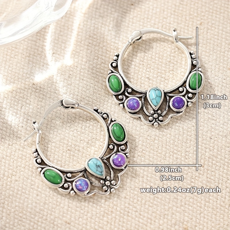 Women's Silvery Color Synthetic Turquoise Stud Hoop Earrings