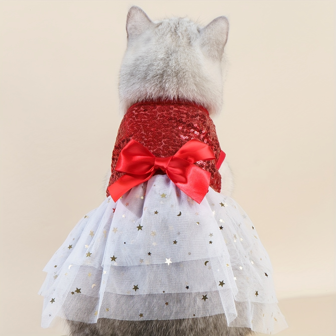 

Sparkling Red Sequin Pet Dress With Bow - Christmas, Valentine's Day & Festive Parties - Fits Small To Medium Dogs And Cats