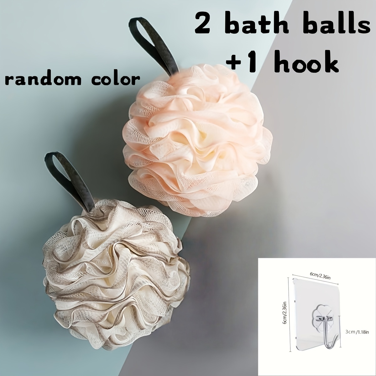 TEMU 3pcs Shower Balls Non-scattering Shower Flowers (2pcs Bath Balls And 1pc Hook), Soft Pe Shower Exfoliating Back Pearl, Bubble Bath Towel, Shower