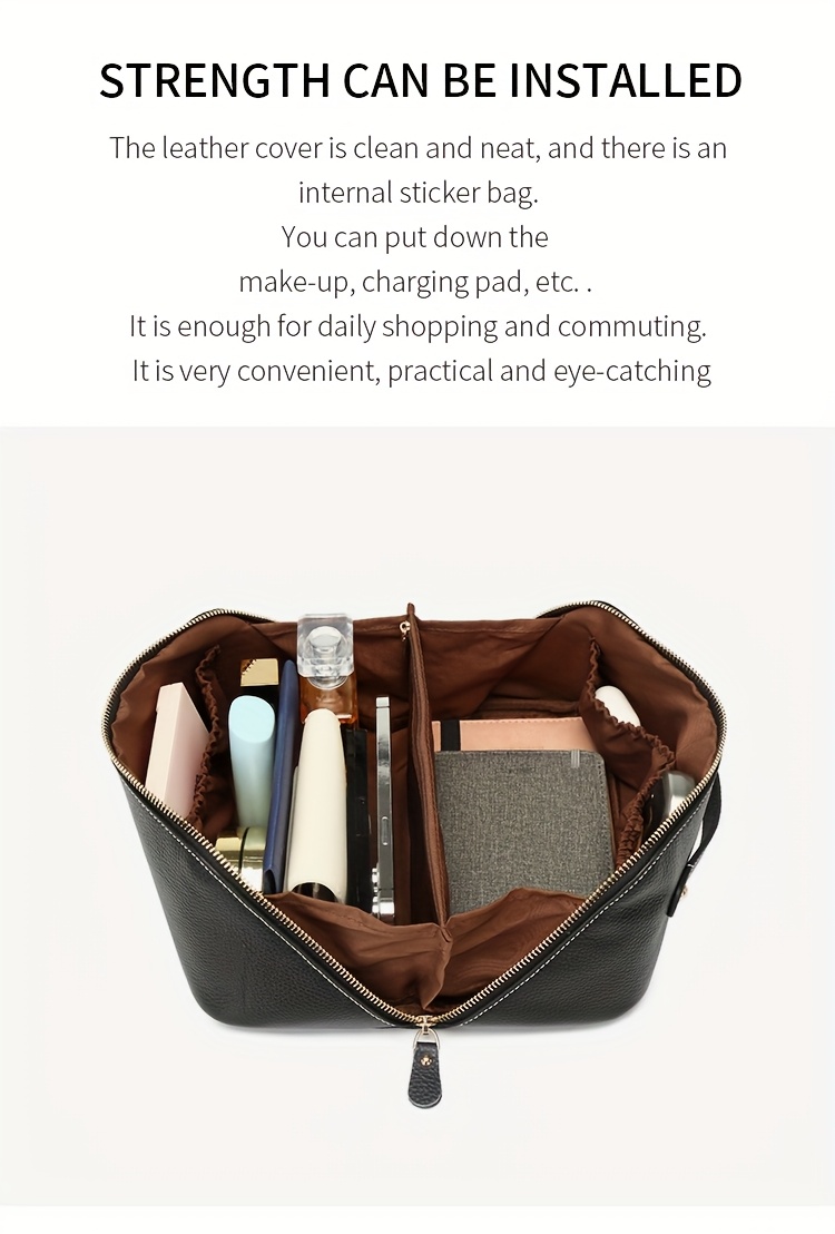 Genuine Leather Women's Cosmetic Bag - Durable, Portable Makeup Organizer with Multiple Compartments, Handheld Design for Travel and Daily Use, Makeup Bag