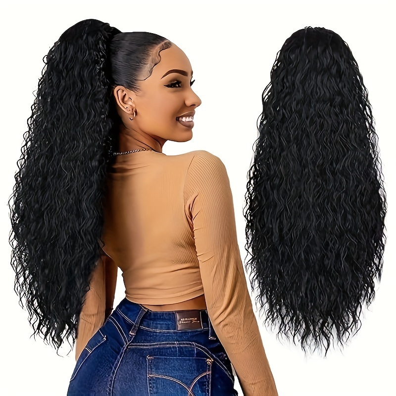 

Black Ponytail Extension Drawstring Ponytail Women's Black Brown Synthetic Ponytail Hair Extensions Long Curly Hair Wavy Ponytail Hair Extensions Clip-in Ponytail 20 Inch