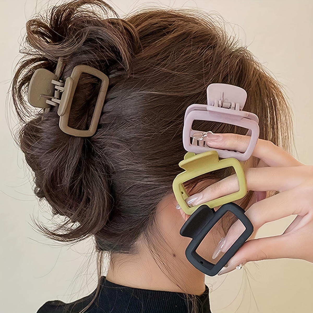 

4pcs Elegant Square Hair Claw Clips For Women - Medium Size, Non-slip Grip, Matte - & Styling