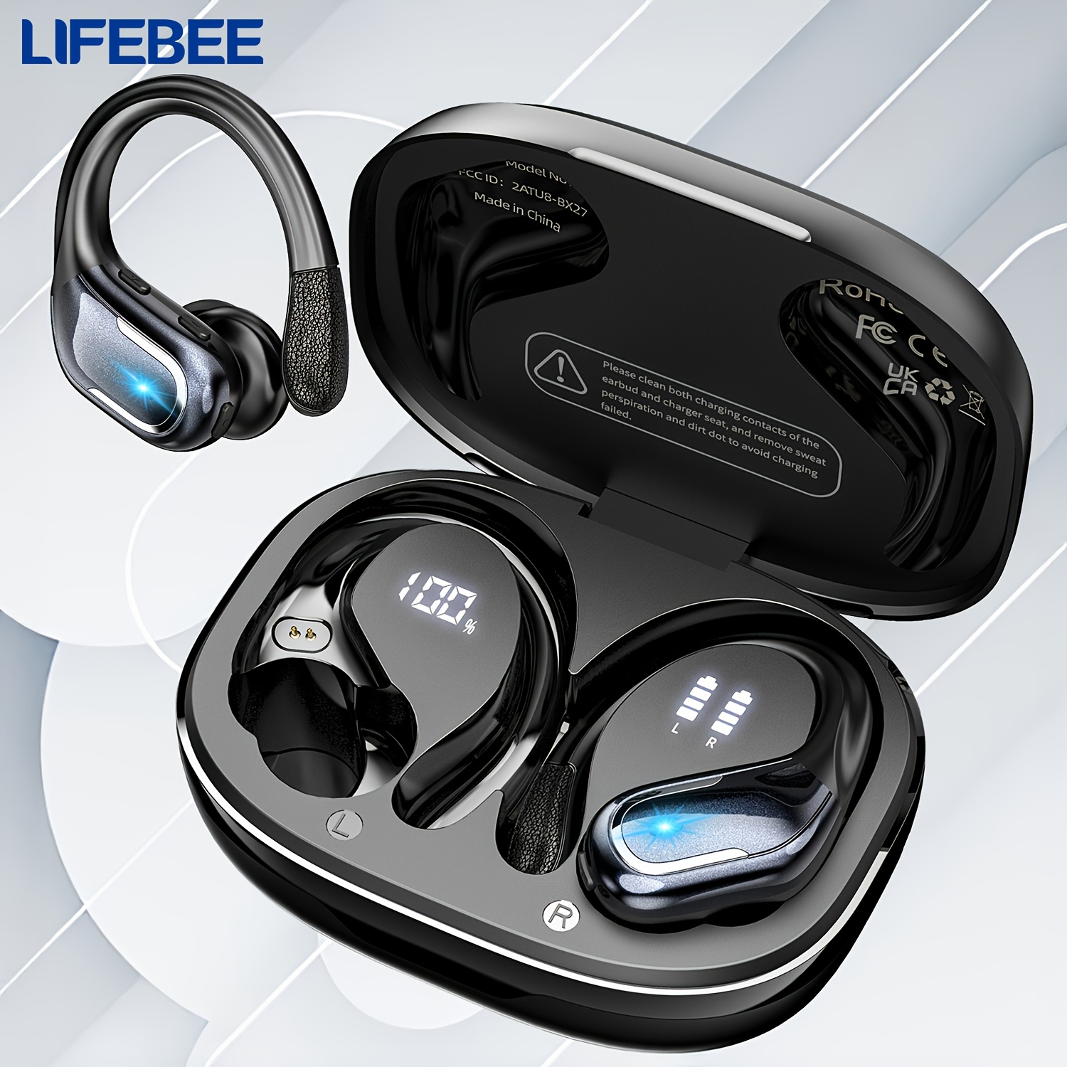 Image of Lifebee New Wireless Earbuds For Running Sports, Wireless Earphones With Earhooks Pure Sound, Over Ear Headphones With Dual-led Display, Earphones Built-in Microphone
