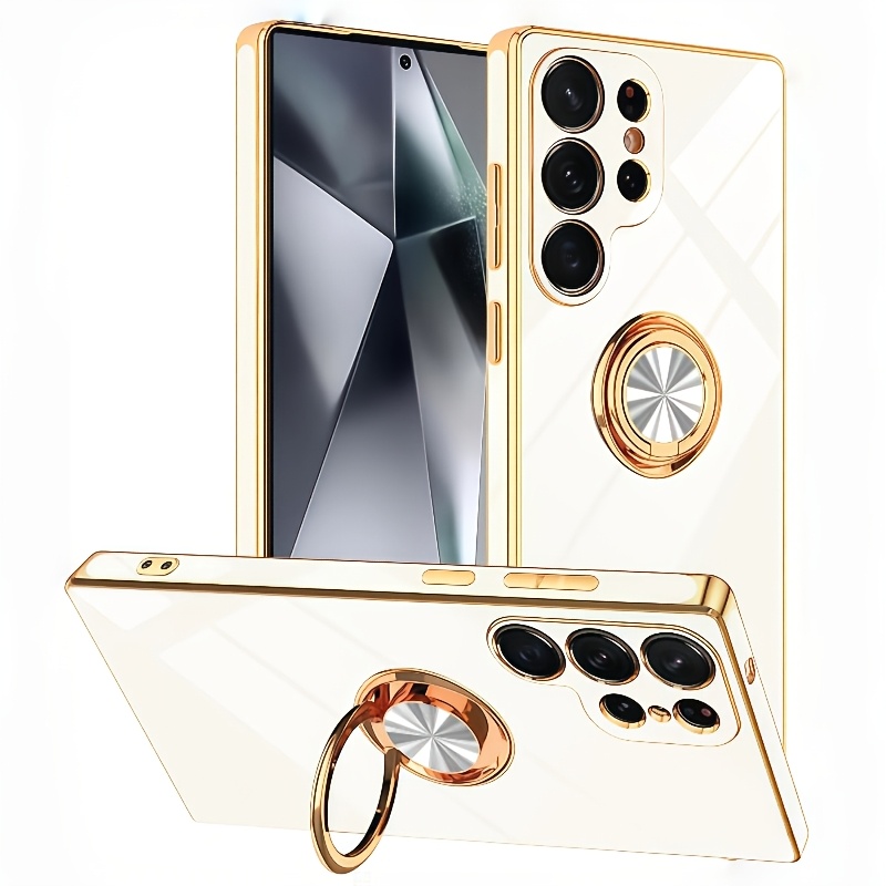Husă de telefon: Husă cu suport cu margine placată cu aur și suport rotativ 360° popular, o alegere populară. Potrivită pentru for  S26, S26 Plus, S26 Ultra, S25, S25 Ultra, S25 Plus, S25 FE, S24, S24 Ultra, S24 FE, A16, A17, A26, A36, A56, A37, A57. Acest suport poate fi folosit ca suport de mașină