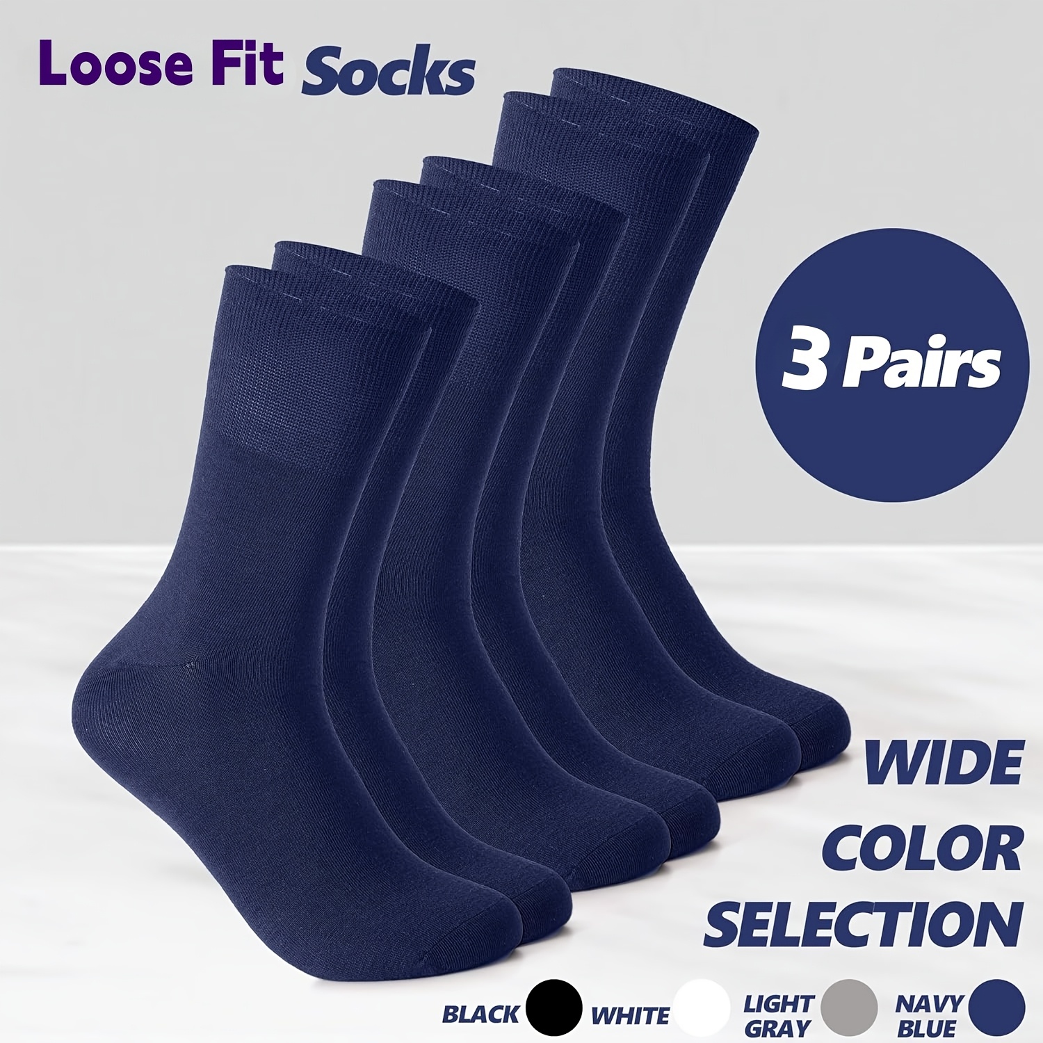 TEMU 3 Pairs Loose Mid-calf Socks, Ultra-wide Non-restrictive Cuff - Ultra-wide Fit, Seamless Toe And Breathable Edge, No-tie Opening, Elastic -
