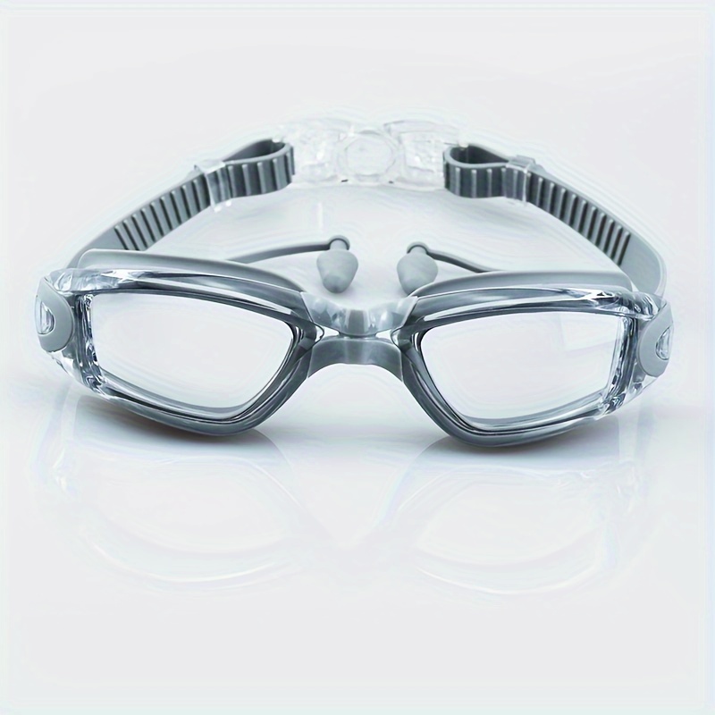 1pc Anti-Fog Swimming Goggles with Quick-Adjust Strap & Earplugs - Waterproof Clear Vision Ergonomic Design, Comfort Fit for Men & Women, Training & Play (Transparent/Black), Swim Goggles